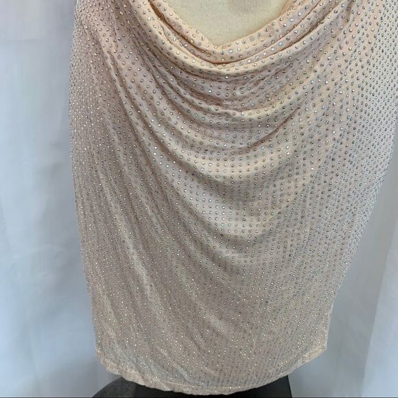 BEBE pink peach iridescent crystal rhinestone diamanté Embellished mini dress M - Picture 7 of 16